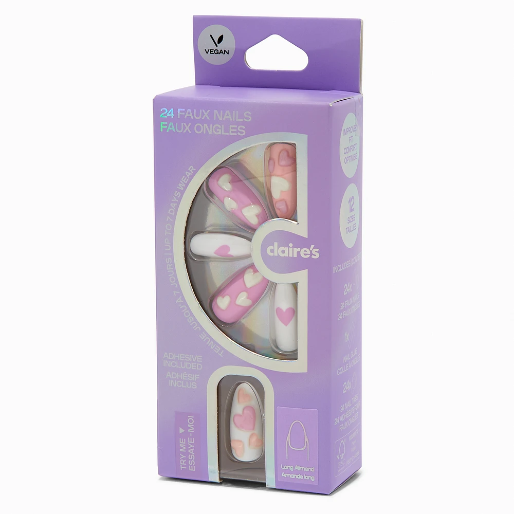 Puffy Heart Long Almond Vegan Faux Nail Set - 24 Pack
