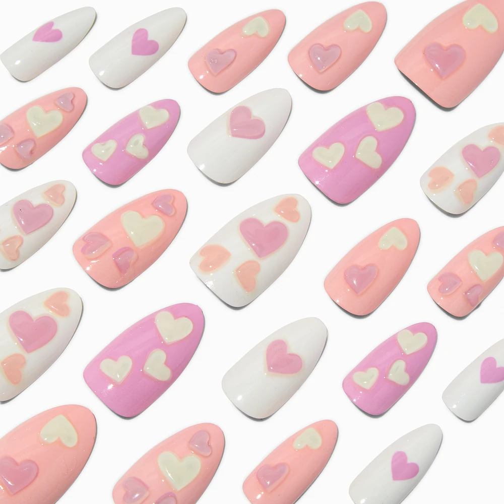 Puffy Heart Long Almond Vegan Faux Nail Set - 24 Pack