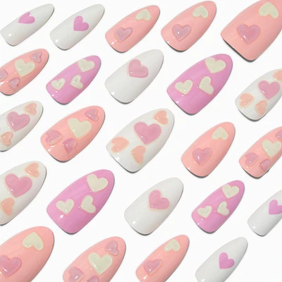 Puffy Heart Long Almond Vegan Faux Nail Set - 24 Pack