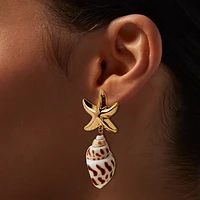 Gold-tone Starfish & Shell Drop Earrings