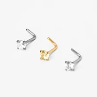 20G Mixed Metal Stainless Steel Crystal Nose Studs - 3 Pack