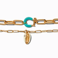 Gold-tone Enamel Shell Multi Strand Chain Bracelet