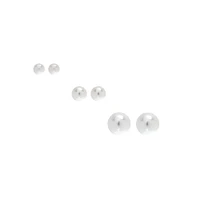 C LUXE by Claire's Sterling Silver Graduated Ivory Pearl Stud Earrings - 3 Pack