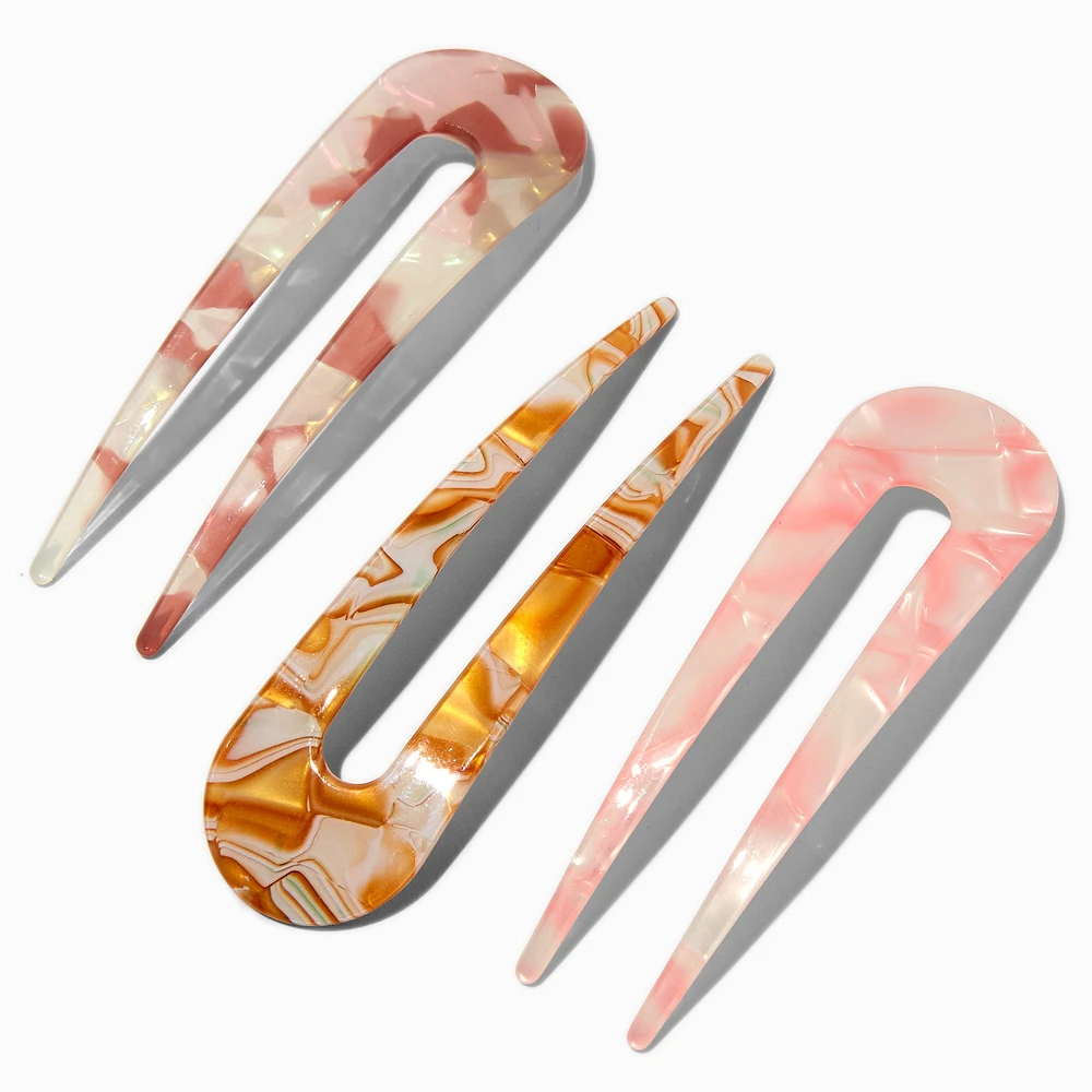 Blush Pink Marble U-Shaped Hair Pins - 3 Pack