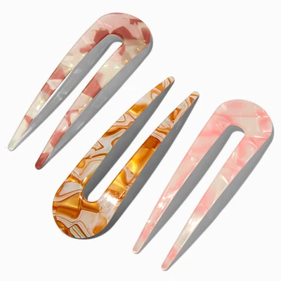 Blush Pink Marble U-Shaped Hair Pins - 3 Pack