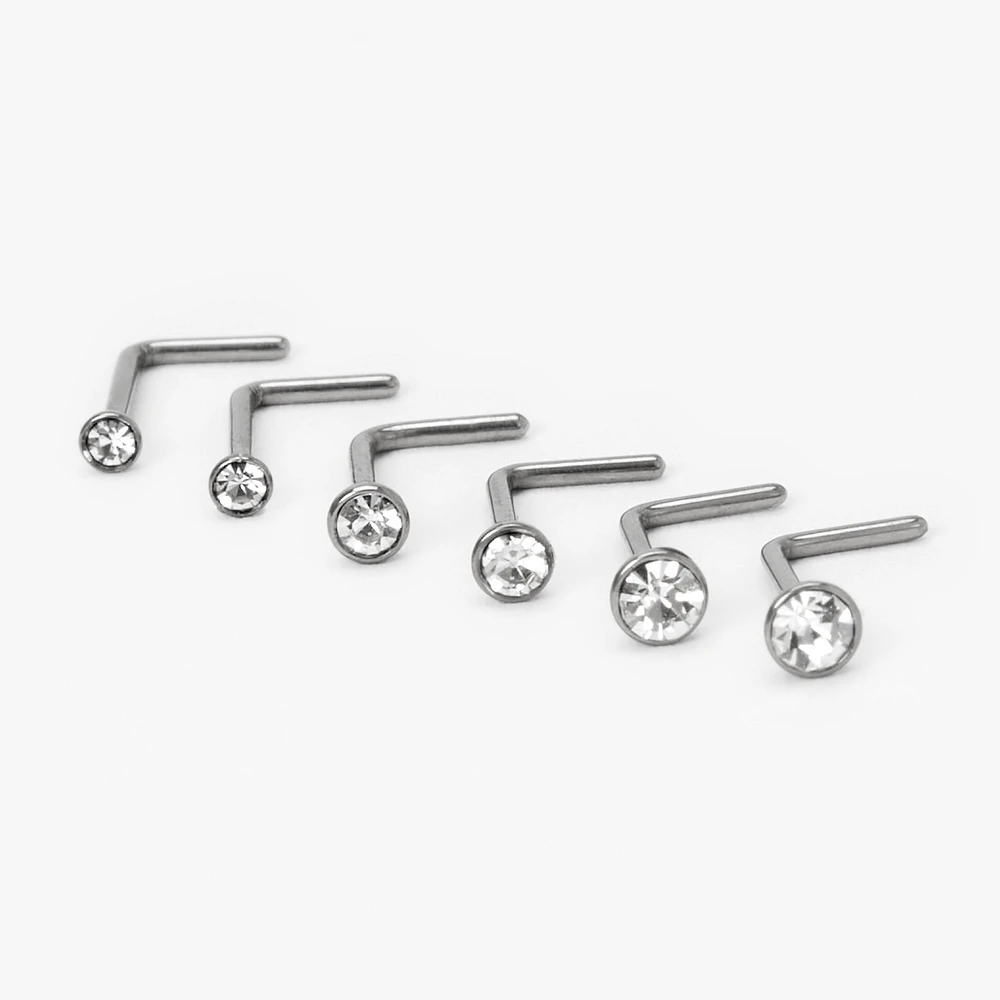 20G Silver-tone Titanium Graduated Nose Studs - 6 Pack