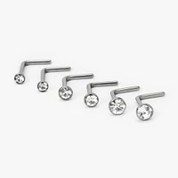 20G Silver-tone Titanium Graduated Nose Studs - 6 Pack