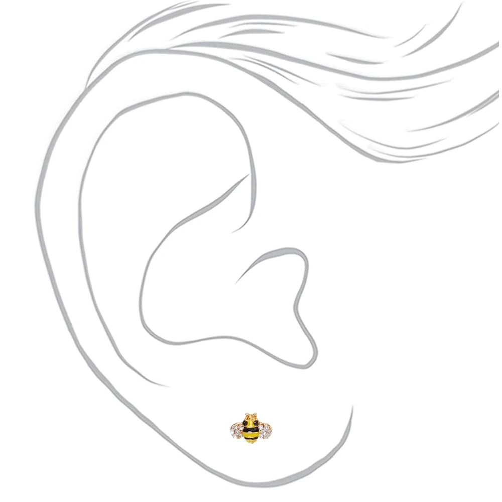 Gold-tone Crystal Bee Stud Earrings
