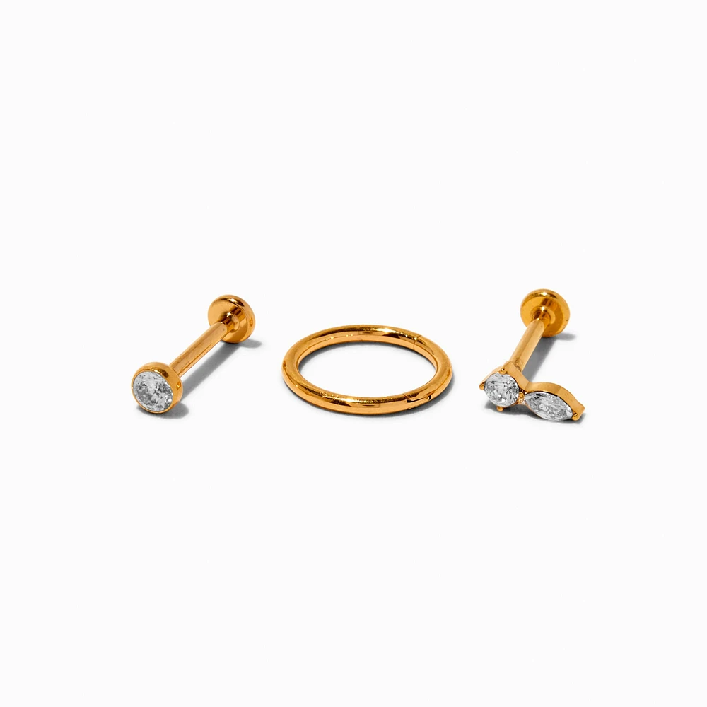Gold-tone Titanium Cubic Zirconia 18G Helix Earrings - 3 Pack