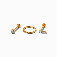 Gold-tone Titanium Cubic Zirconia 18G Helix Earrings - 3 Pack