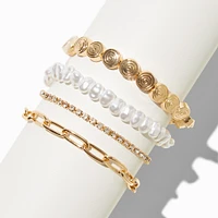 Gold-tone Mixed Shell Bracelet Set - 4 Pack