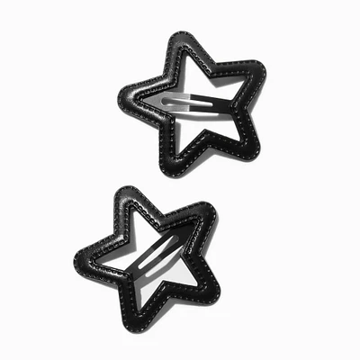 Black Leather Star Cut-Out Snap Hair Clips - 2 Pack