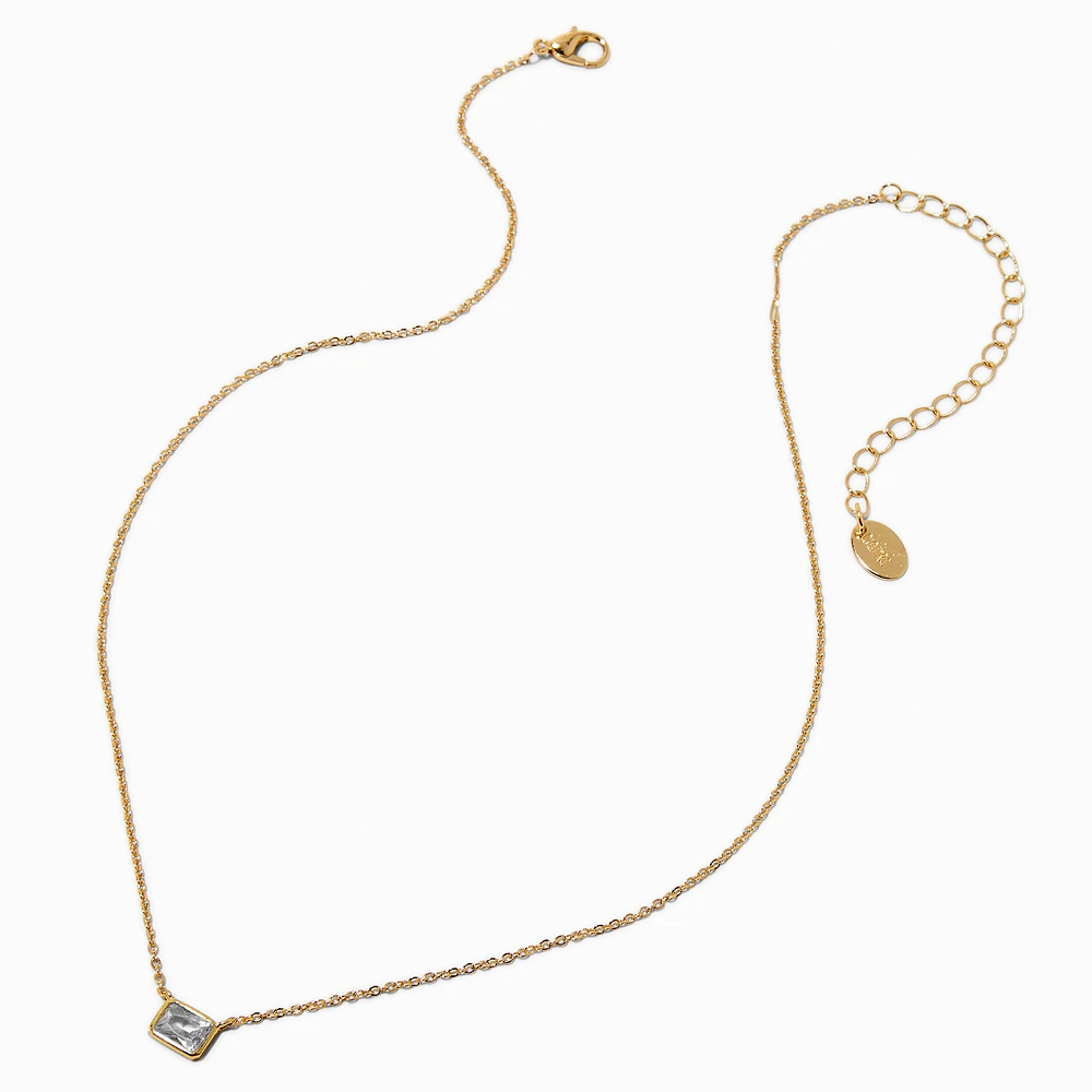 Gold-tone Cubic Zirconia Rectangular Pendant Necklace