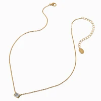 Gold-tone Cubic Zirconia Rectangular Pendant Necklace