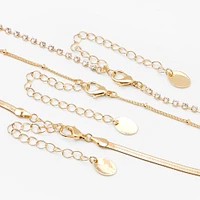 Gold Beaded, Rhinestone & Snake Chain Necklaces - 3 Pack 