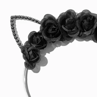 Black Flower Crystal Cat Ears Headband