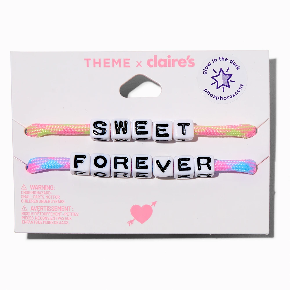 T H E M E x Claire's ''Sweet'' & ''Forever'' Glow in the Dark Adjustable Bracelets - 2 Pack