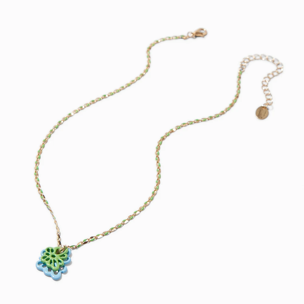 Green & Blue Butterfly Pendant Necklace
