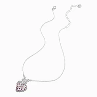 Silver-tone Pavé Heart & Butterfly Pendant Necklace