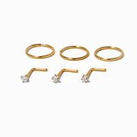 20G Gold-tone Titanium Cubic Zirconia Studs & Hoops - 6 Pack