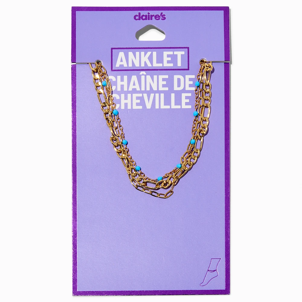 Gold-tone Turquoise Multi-Strand Chain Anklet
