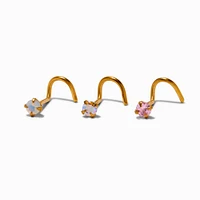 20G Gold-tone Stainless Steel Cubic Zirconia Iridescent AB Mixed Nose Studs - 3 Pack