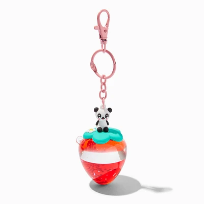 Strawberry Panda Water-Filled Glitter Keychain