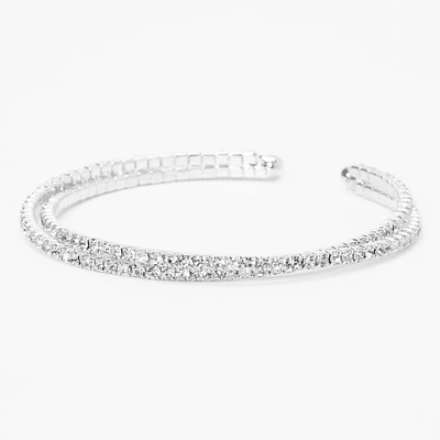 Silver-tone Criss Cross Rhinestone Slim Cuff Bracelet