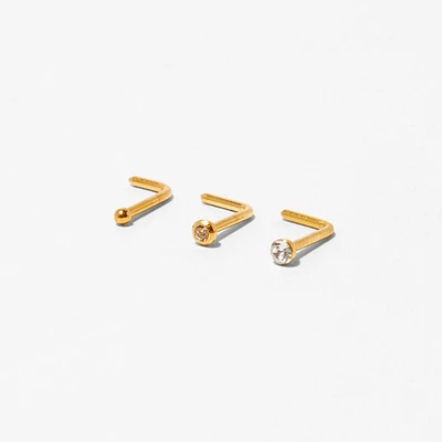 20G Gold-tone Stainless Steel Mixed Crystal Nose Studs - 3 Pack
