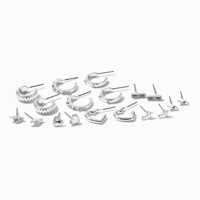Silver-tone Crystal Mixed Motif Earring Stackables Set - 9 Pack