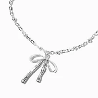 Silver-tone Pearl Bow Cup Chain Bracelet Set - 3 Pack