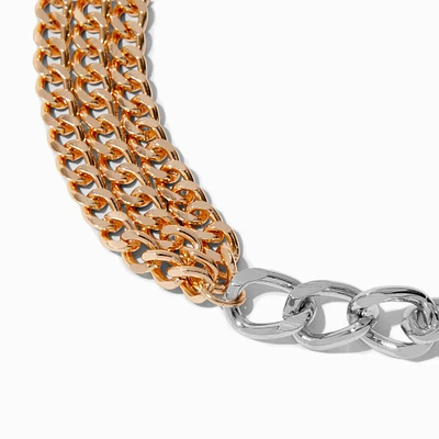 Mixed Metal Two-Tone Curb Chain Multi-Strand Necklace 