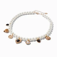 Gold-tone & Pearl Charm Necklace 