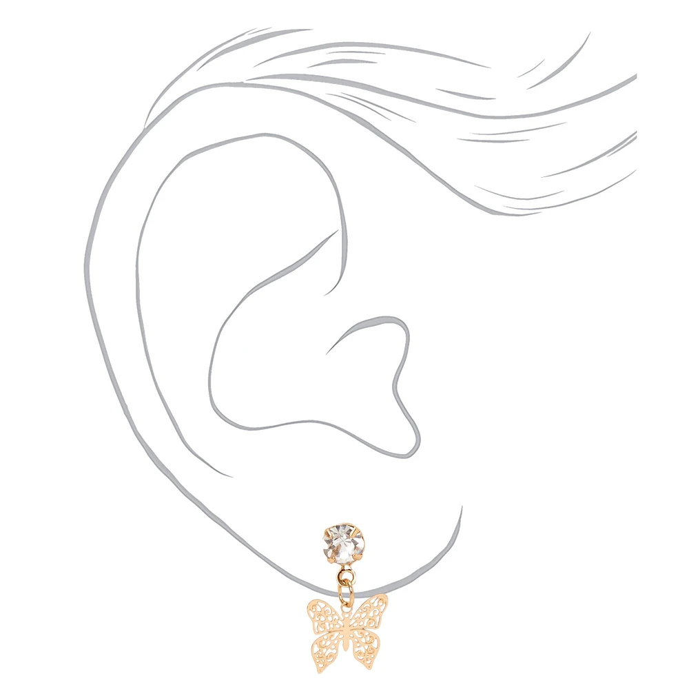 Mixed Metal Filigree Butterfly 0.5" Drop Earrings - 3 Pack