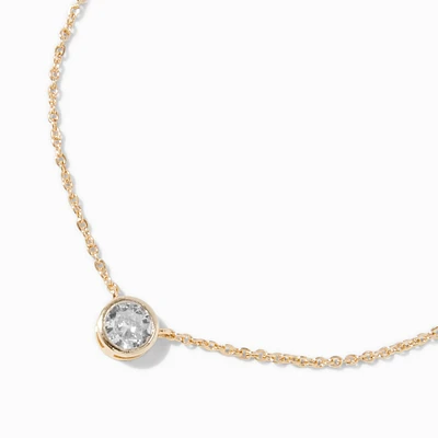 Gold-tone Cubic Zirconia Round Pendant Necklace