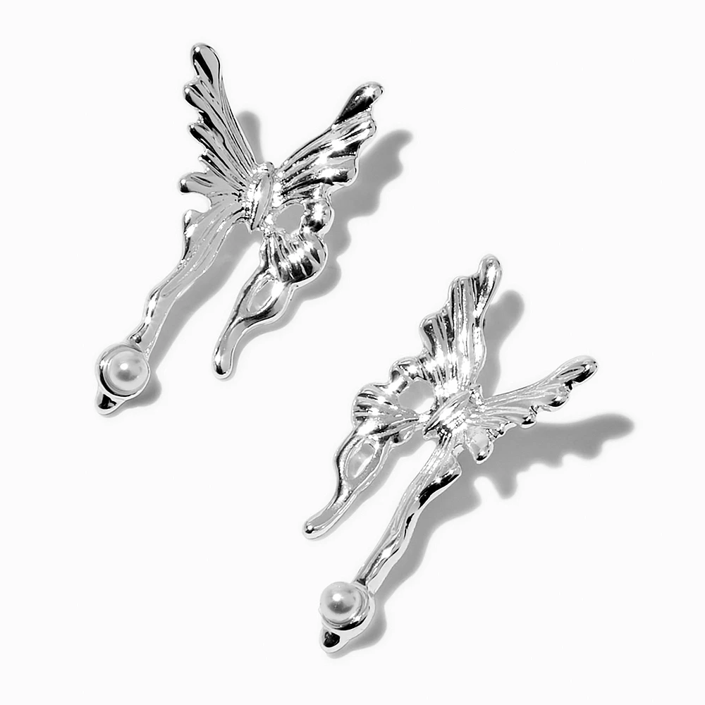 Silver-tone Drippy Butterfly Stud Earrings