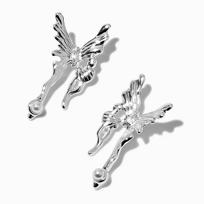 Silver-tone Drippy Butterfly Stud Earrings