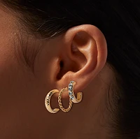 Gold-tone Graduated Mixed Hoop Earring Stackables Set - 6 Pack