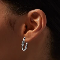 Silver-tone Pavé Crystal Carabiner Hoop Earrings