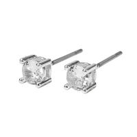 Silver-tone Cubic Zirconia 4mm Basket Stud Earrings