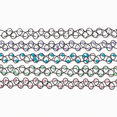 Black Tattoo Pastel Beaded Choker Necklaces - 5 Pack