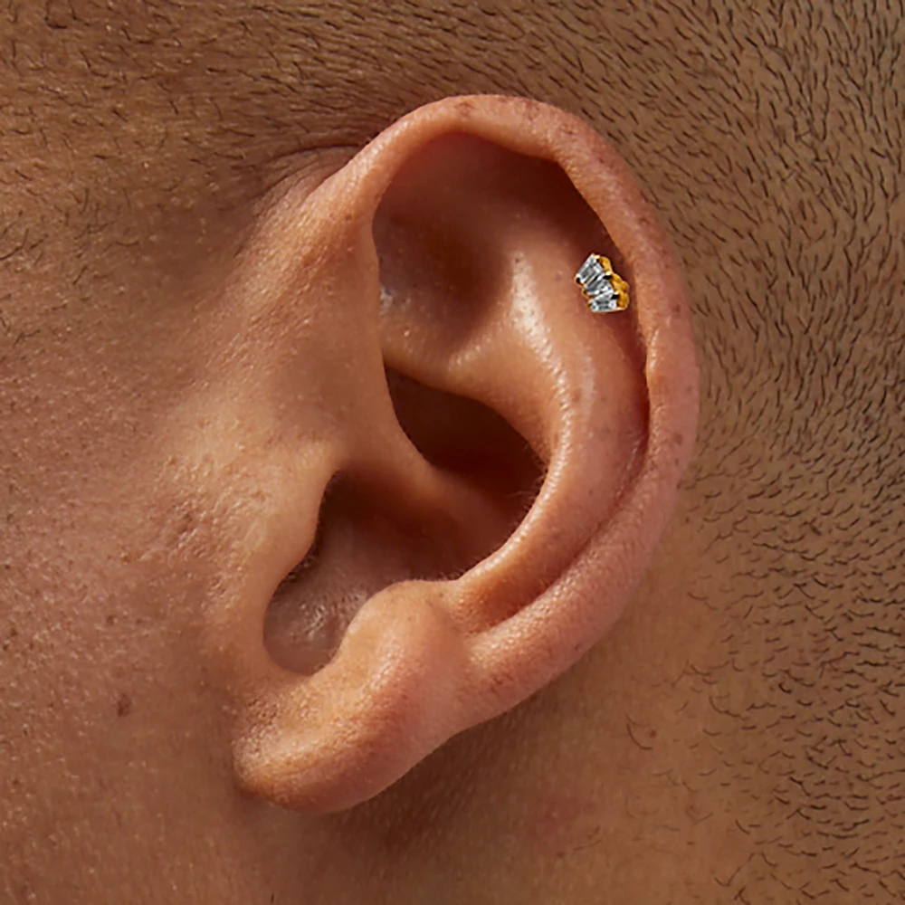 Gold-tone Titanium Cubic Zirconia Ball 18G Stud Threadless Cartilage Earrings - 3 Pack