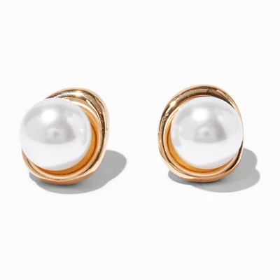 Gold-tone Pearl Compass Stud Earrings