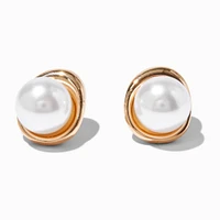 Gold-tone Pearl Compass Stud Earrings