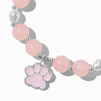 Pink Dog Paw Charm Beaded Stretch Bracelet