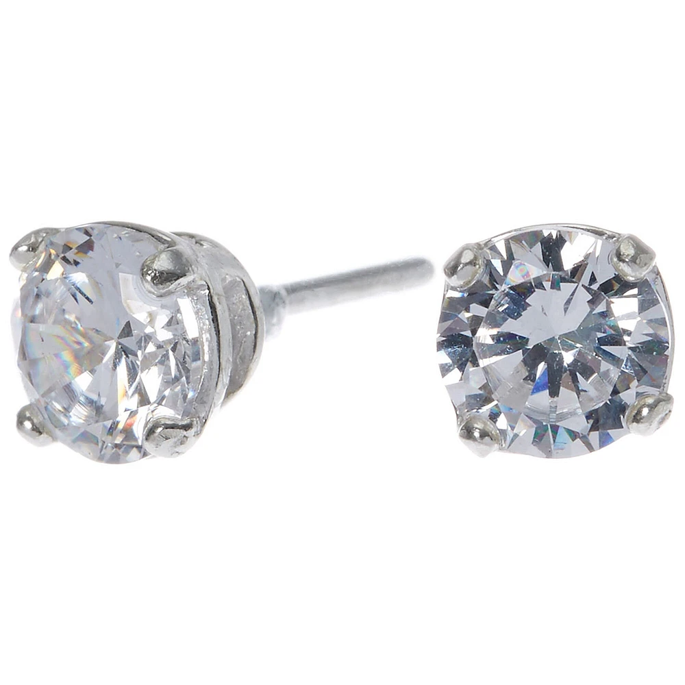 C LUXE by Claire's Sterling Silver Cubic Zirconia 6mm Round Stud Earrings