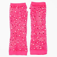 Pink Rhinestone Fishnet Arm Warmers