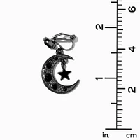 Black Crescent Moon Star 1" Clip-On Drop Earrings