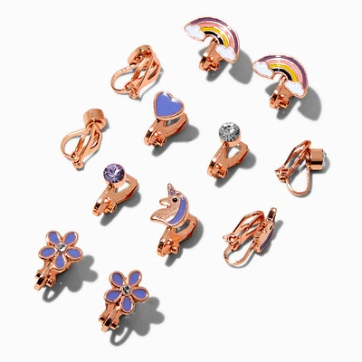 Purple Unicorn Clip-On Stud Earrings - 6 Pack 