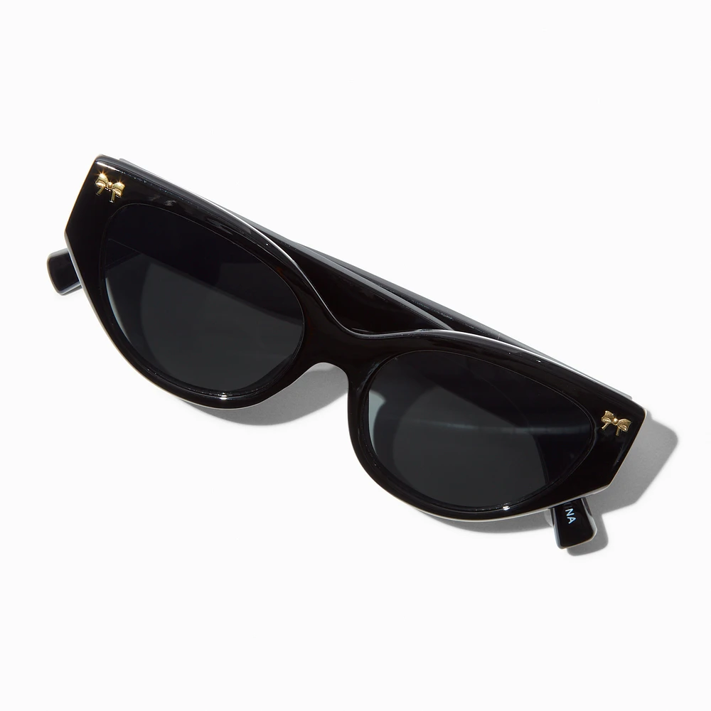 Gold Bow Studded Black Retro Sunglasses